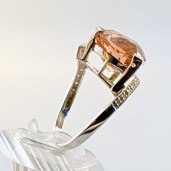 Huge Champagne Quartz Trilliant Fantasy-Cut Sterling Silver Cocktail Ring Size 8 - Picture 6 of 11